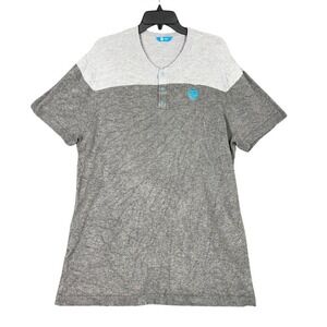 AT&T Henley Shirt Mens L Gray Two Tone Short Sleeve Workwear Employee Uniform‎
